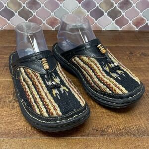 Born - Handcrafted in Mexico Woven Wool/Leather Clogs - Boho - Black & Gray 7/38